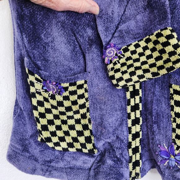 Icelandic Design  Purple Full Zip Cardigan Velvety Floral Women's Size Small - Picture 7 of 15